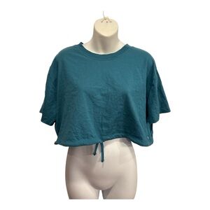 DSG Teal Casual crop Top with draw string around bottom. Size large